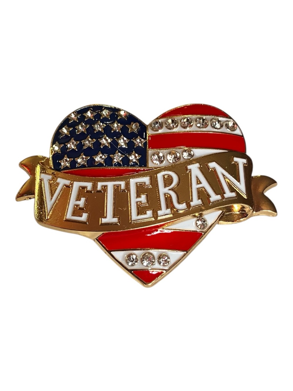 New Patriotic Veteran Heart Pin Brooch in Red, White, Blue & Gold